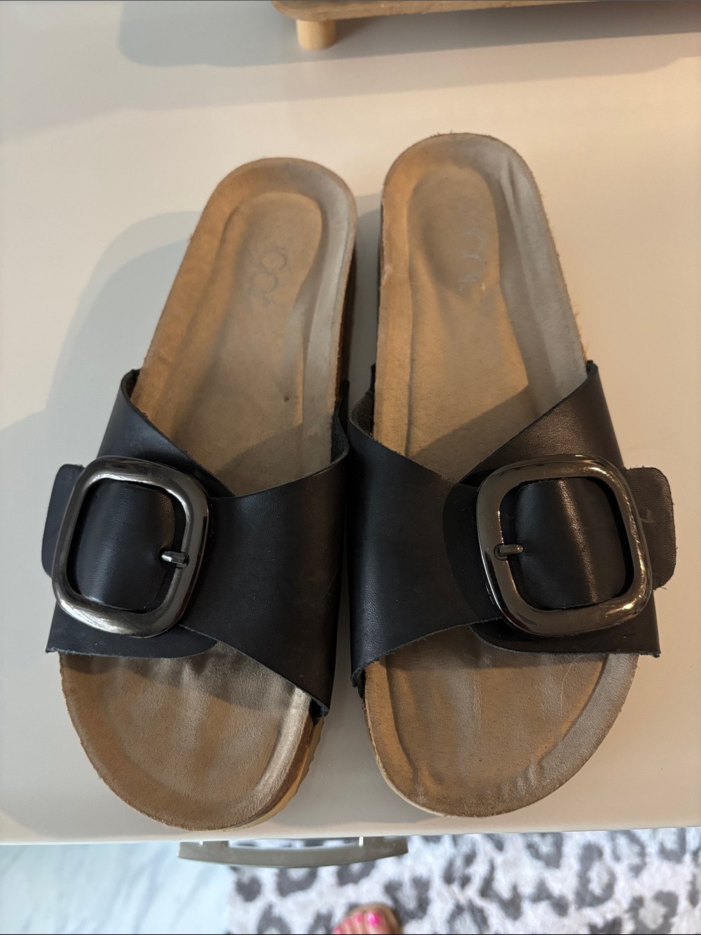 Sugar Black Slide Sandals with Buckle